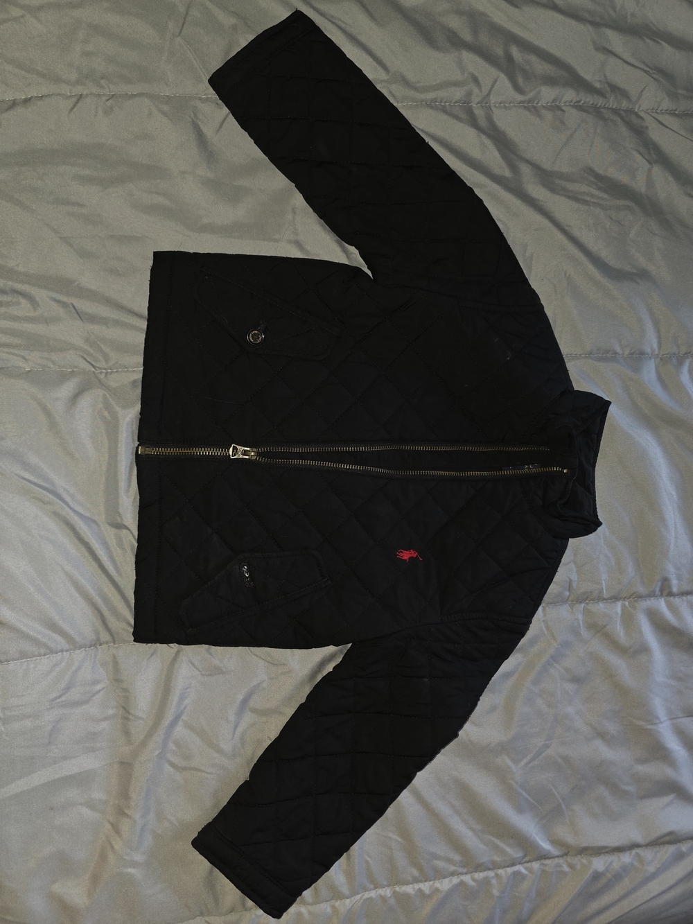 Ralph Lauren Black Quilted Jacket with Red Pony Accent
